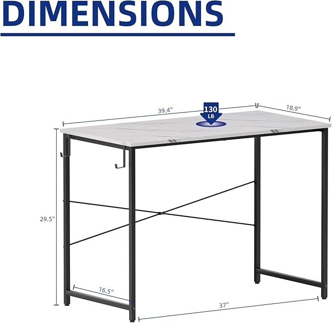 Pamray 40 Inch Computer Desk for Small Spaces, Home Office Work Desk with Headphone Hook, Small Office Desk Study Writing Table