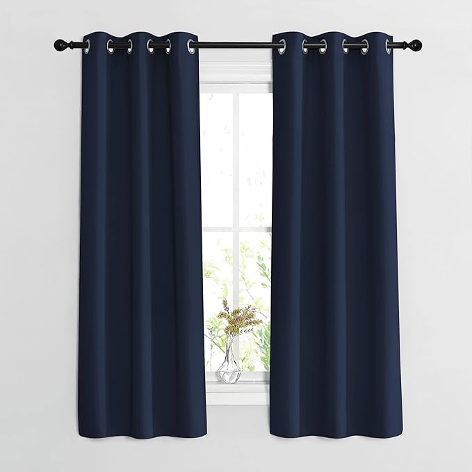 NICETOWN Navy Blue Blackout Curtains & Drapes - Window Treatment Energy Saving Thermal Insulated Room Darkening Solid Grommet Panels for Living Room (1 Pair, W37 x L63)