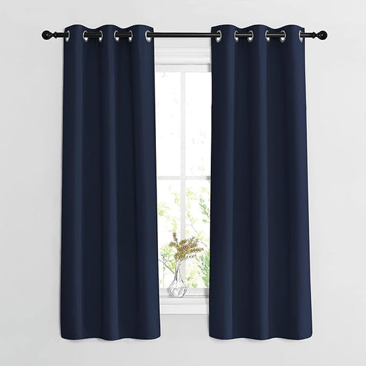 NICETOWN Navy Blue Blackout Curtains & Drapes - Window Treatment Energy Saving Thermal Insulated Room Darkening Solid Grommet Panels for Living Room (1 Pair, W37 x L63)