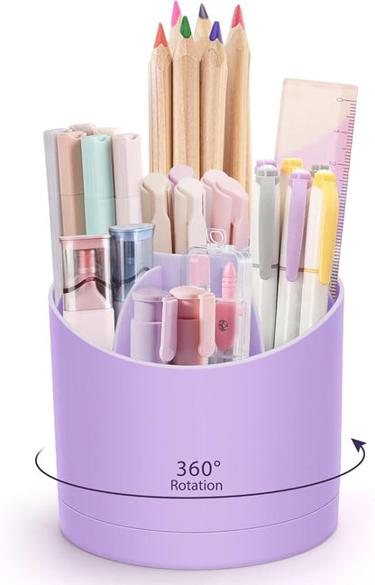 Desk Organizer,360 Degree Rotating Pen Holder for Desk,Nordic Style Pencil Organizer Cup,Modern Office Desk Accessories with 7 Slots Caddy for Desktop,School,Home,Cosmetics(Purple)