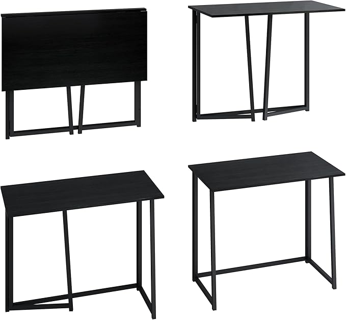 4NM 31.5" Small Folding Desk, Simple Assembly Computer Desk Home Office Desk Study Writing Table for Small Space Offices -All Black