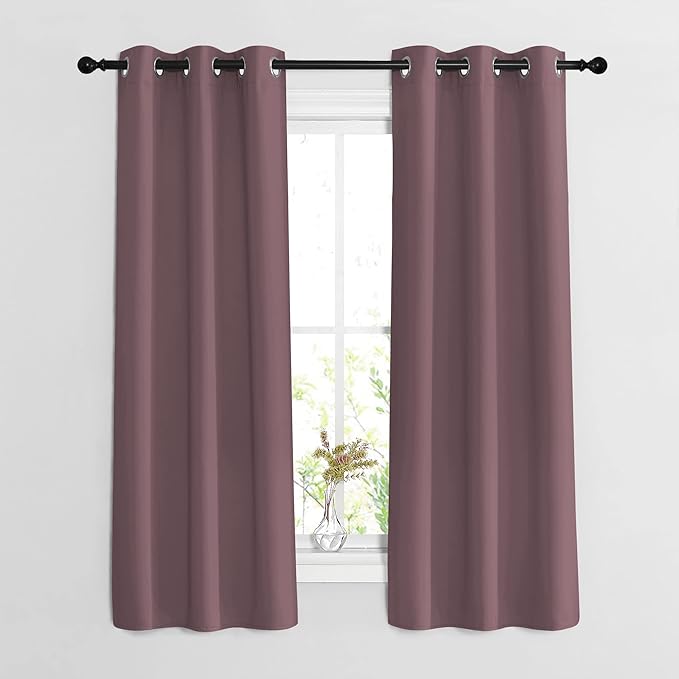 NICETOWN Dry Rose Bedroom Curtains 63 inch Length 2 Panels Set - Solid Thermal Insulated Grommet Light Blocking Blackout Curtains & Drapes Sound Dampening for Living Room, W37 x L63