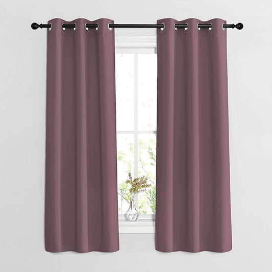 NICETOWN Dry Rose Bedroom Curtains 63 inch Length 2 Panels Set - Solid Thermal Insulated Grommet Light Blocking Blackout Curtains & Drapes Sound Dampening for Living Room, W37 x L63