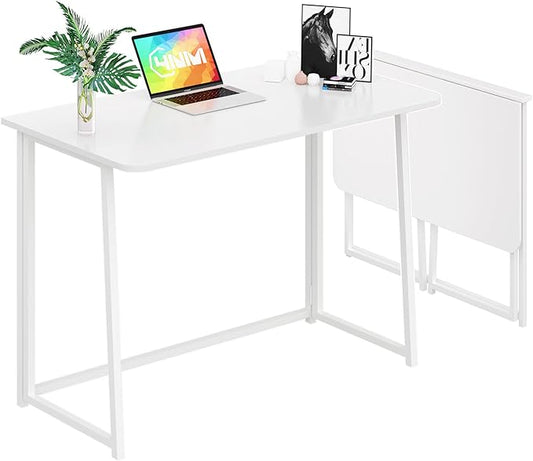 4NM 39.4" Small Folding Desk, Simple Assembly Computer Desk Home Office Desk Study Writing Table for Small Space Offices - All White