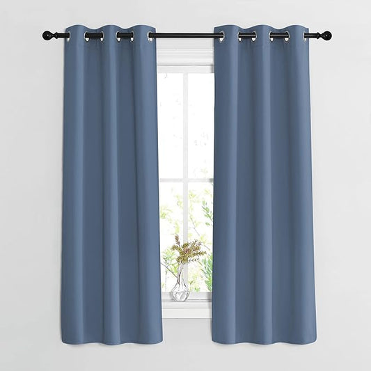 NICETOWN Blackout Curtains & Drapes 63 inch Long - Grommet Window Treatment Energy Saving Thermal Insulated Room Darkening for Living Room (Stone Blue, 1 Pair, W37 x L63)