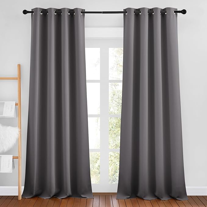 NICETOWN Grey Blackout Bedroom Curtains 96 inches Long, Grommet Thermal Insulated Room Darkening Window Treatments Sound Reducing for Living Room, W46 x L96, 2 Panels