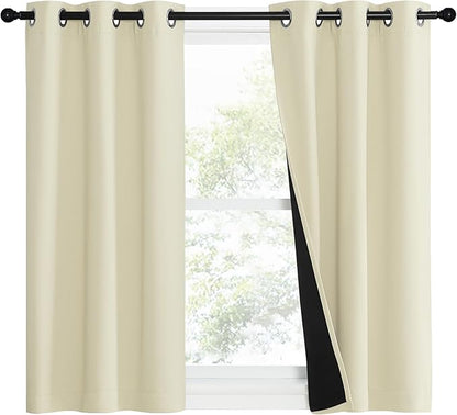 NICETOWN Living Room Completely Shaded Draperies, Privacy Protection & Noise Reducing Ring Top Drapes, Black Lined Insulated Window Treatment Curtain Panels (Beige, 2 Pieces, W37 x L50)