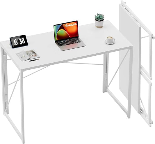 Coavas Folding Desk No Assembly Required, 39.4 inch Small Foldable Desk Writing Computer Table Space Saving Simple Home Office Desk, White