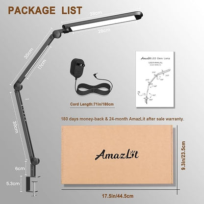 LED Desk Lamp with Clamp, 16W Desk Light for Home Office, Stepless Dimming and Adjustable Color Temperature,Office Lamp with Memory and Timer Function for Study, Work, Home, Office