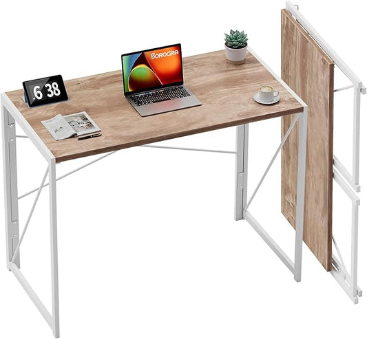 Coavas 31.5 inch Folding Desk No Assembly Required, Writing Computer Desk Space Saving Foldable Table Simple Home Office Desk, Oak