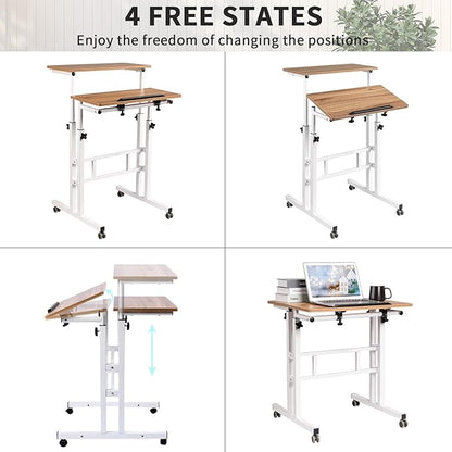 SIDUCAL Small Standing Desk, Portable Stand Up Desk, Height Adjustable Mobile Standing Desk Converter with Wheels Computer Workstations, Rolling Desk Laptop Cart for Standing or Sitting, Vintage Oak