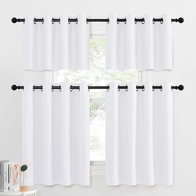 NICETOWN Short Window Curtains for Loft - Grommet Top Design Curtains for Cafe & Dining Room Thanksgiving Decoration (Pure White, Two Panels, 52W by 36L 1.2 Inches Header)