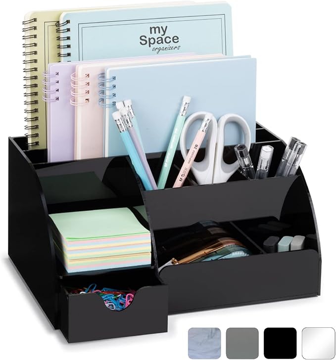 Black Desk Organizer, 9 Compartments, Office Supplies and Desk Accessories Organizer, Office Decor Desktop Organizer (Black)