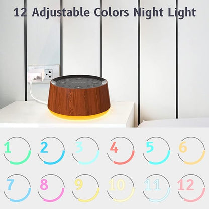 Brown Noise Sound Machine with 30 Soothing Sounds 12 Colors Night Light White Noise Machine for Adults Baby Kids Sleep Machines with 36 Volume Levels Memory Function 5 Timers for Home Office Travel