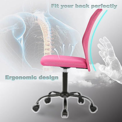 BestOffice Ergonomic Office Chair Desk Chair Mesh Computer Chair Armless Back Support Modern Executive Rolling Swivel Chair with Lumbar Support(Pink)