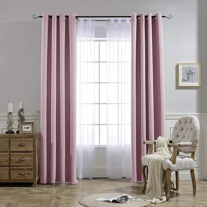 NICETOWN Blackout Curtains for Girls Room - Thermal Insulated Solid Grommet Room Darkening Curtains/Panels/Drape for Bedroom (Lavender Pink=Baby Pink, 1 Pair, 52 by 84-Inch)