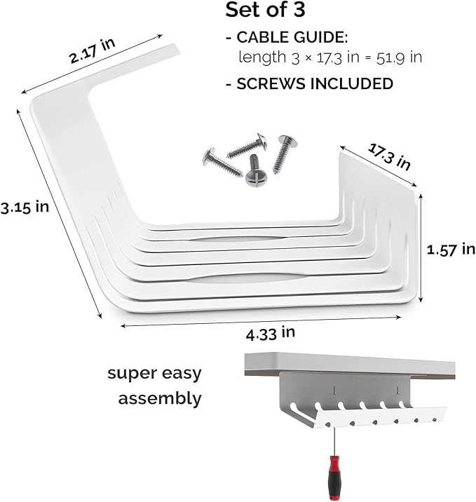 PAMO Cable Management Under Desk for Easy mounting Under-Table I Set of 3 - with 10X Cable Ties I Desk Organizer for Office/Home Office Table Thoughtful Cable Tray Holder