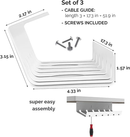 PAMO Cable Management Under Desk for Easy mounting Under-Table I Set of 3 - with 10X Cable Ties I Desk Organizer for Office/Home Office Table Thoughtful Cable Tray Holder