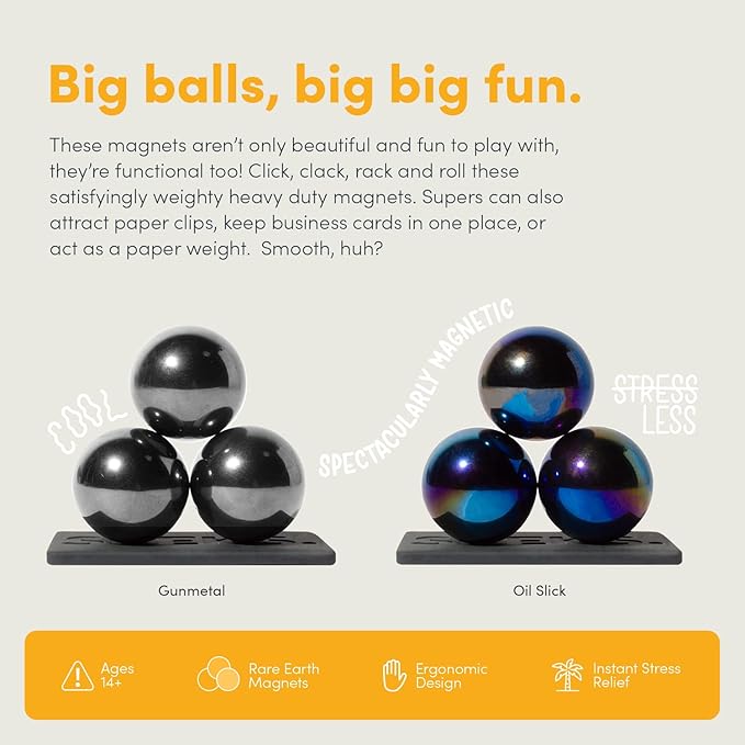 Speks Supers Magnetic Balls - Fidget Toy for Adults | Desk Toy for Office Decoration, Christmas Gift, Holiday Stocking Stuffer Present, Sensory Gadget for Stress Relief | Set of 3, Gunmetal