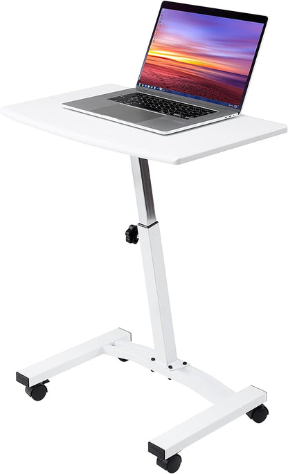 Seville Classics Airlift Mobile Height Adjustable Laptop Stand Computer Workstation for Sitting Classroom Home Office Medical Table w/Wheels, Flat Desk 24", White