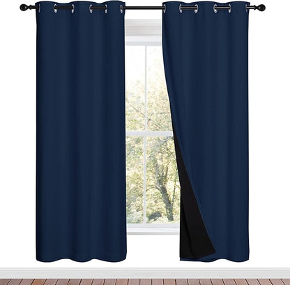 NICETOWN Full Shade Curtain Panels, Pair of Energy Smart & Noise Blocking Out Blackout Drapes for Apartment Window, Thermal Insulated Guest Room Lined Window Dressing(Navy Blue, 42 x 72 inch)