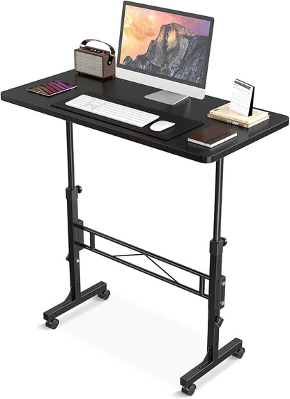 Small Standing Desk Adjustable Height, Mobile Stand Up Desk with Wheels, 32 Inch Portable Rolling Desk Small Computer Desk, Portable Laptop Desk Standing Table Sit Stand deep Black