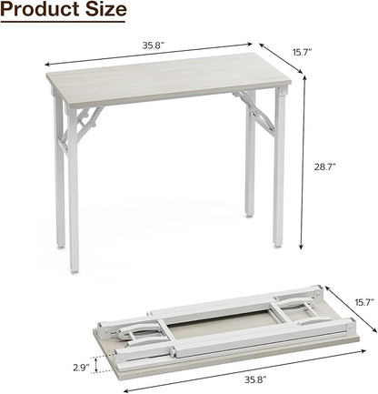 TEMI Small Computer Desk Folding Table - 35.8" Foldable Office Desk, No Assembly, Perfect for Small Spaces in Bedroom, Dorm, or Apartment, Portable Mini Desk or Study Table with Compact Design, White