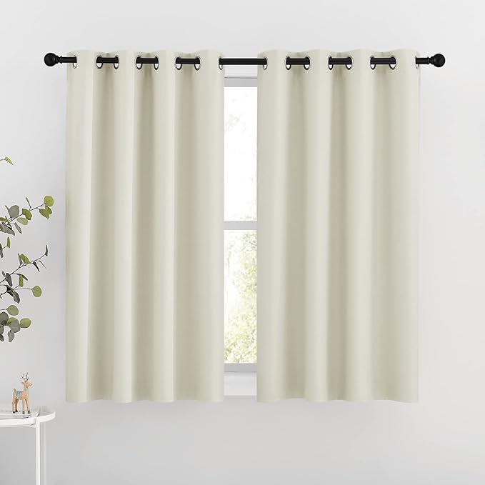 NICETOWN Room Darkening Curtains and Drapes for Bedroom - Grommet Energy Saving Thermal Insulated Light Blocking Window Treatments for Kitchen (Beige, 1 Pair, W46 x L54)