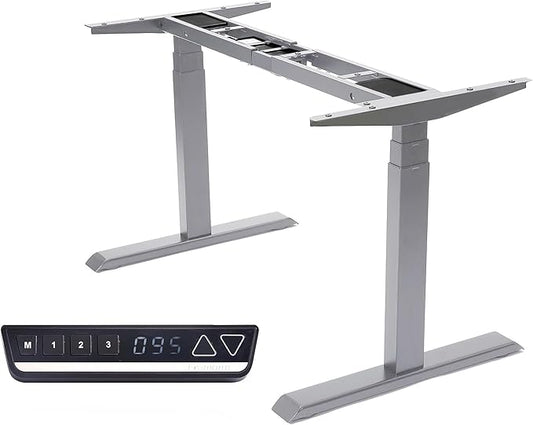 Fromann Electric 3 Tier Legs Dual Motor Standing Desk Frame Sit Stand up Height Adjustable Desk Base for Home and Office (Grey)