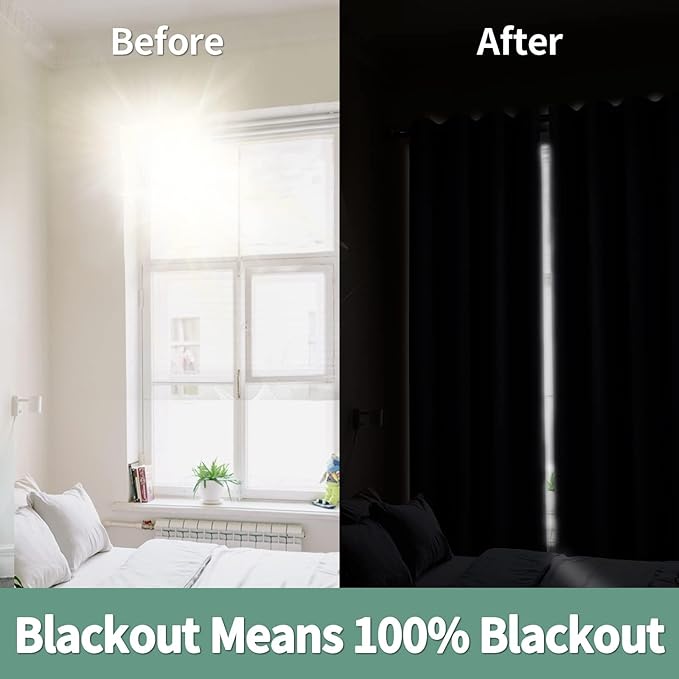 Champagne Blackout Curtains for Bedroom 54 Inch Length 2 Panels Set, Thermal Insulated 100% Light Blocking Soundproof Grommet Window Curtains for Living Room with Black Liner, Each 52 Inch Wide