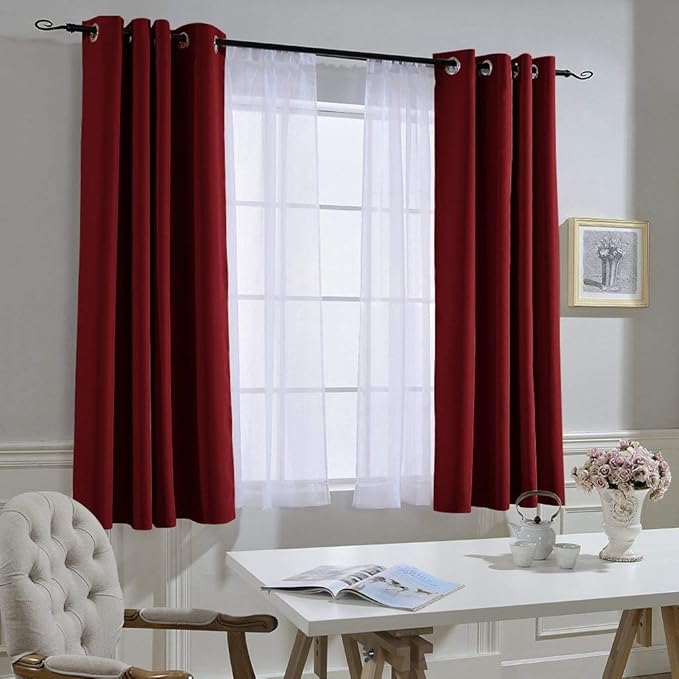 NICETOWN Burgundy Red Blackout Curtains Grommet - Thermal Insulated Solid Grommet Blackout Curtains/Panels/Drapes for Bedroom (2-Pack, 52 by 45-Inch)