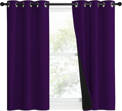 NICETOWN 100% Blackout Curtains with Black Liner Backing, Thermal Insulated Curtains for Living Room, Noise Reducing Drapes, Royal Purple, 37" Wide x 40" Long Per Panel, Set of 2 Panels