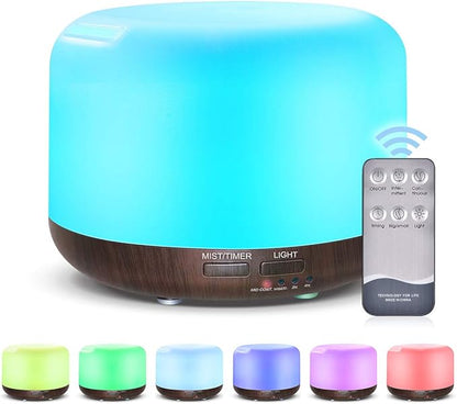 300ML Essential Oil Diffuser with Remote Control,Ultrasonic Aromatherapy Air Diffuser Humidifier,Aroma Diffuser with 7 LED Color Changing Light for Large Room,Home (Dark Wood Grain)