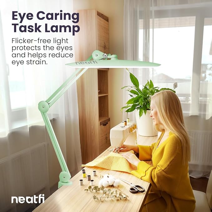 Neatfi XL 2,200 Lumens LED Desk Lamp with Clamp, 24W Bright Architect Task Lamp, 20 Inches Dimmable Computer Light, Adjustable Desk Light for Home, Office, Crafts & Nails (Non-CCT, Midnight Green)