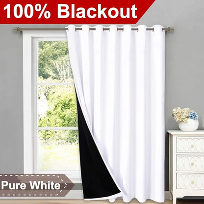 NICETOWN Full Shading Curtain for Patio Door, Super Heavy-Duty Thermal Backing Sliding Glass Door Drape, Privacy Assured Window Treatment(1 Panel, 100 inches W x 95 inches L, Pure White)