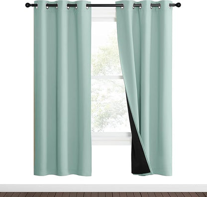 NICETOWN Aqua Blue 100% Blackout Curtain Set, Thermal Insulated & Energy Efficiency Window Draperies for Guest Room, Full Shading Panels for Shift Worker and Light Sleepers, 37W x 70L, 2 PCs