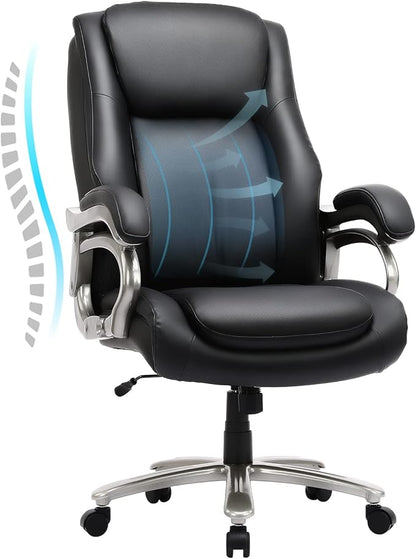 COLAMY Big & Tall Office Chair 400lbs Wide Seat- High Back PU Leather Executive Computer Desk Chair for Heavy People, Large Office Chair with Metal Base & Ergonomic Back Support- Black