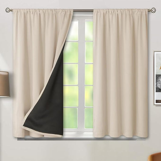 BGment Blackout Curtains for Small Window, Thermal Insulated Full Room Darkening Soundproof Rod Pocket Curtains for Bedroom 54 Inch Length 2 Panels Set, Each Short Panel 42 Inch Wide, Champagne