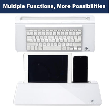 Small Glass Desktop Whiteboard Dry-Erase-Board - Computer Keyboard Stand White Board Surface Pad with Drawer, Desk Organizers with Accessories for Office, Home, School Supplies