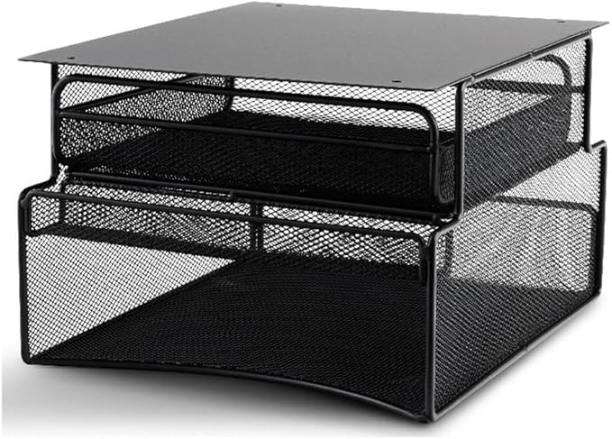 Safco Products 3244BL Onyx Mesh Deluxe Under Desk Hanging File & Paper Organizer, Black, Steel Construction, 2 Compartments, Tabletop or Desktop. Perfect for Home, Office & Classrooms, Black