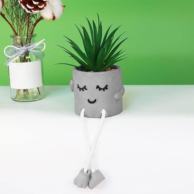 Zerzsy Artificialplant Succulents in Cement Pots with Hanging Leg, Kitchen Shelf Decor,Bathroom Shelf Decor,Shelf Decor Accents,Office Wall Decor - Set of 1