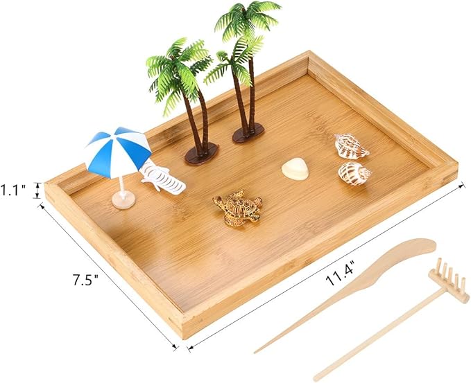 Japanese Zen Garden for Desk, Mini Small Beach Zen Garden Kit for Desk, Meditation Accessories Desktop Sandbox, Relaxing Claiming Gift for Man Women, White Sand with Wooden Tray, Z metnal, Not a Toy