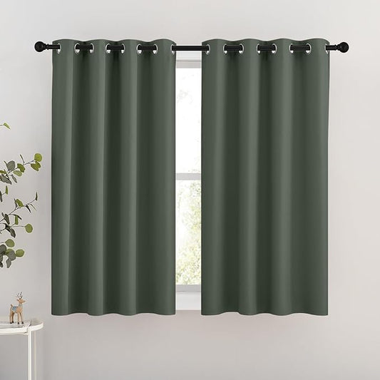 NICETOWN Kitchen Blackout Curtains 54 inch Length - Grommet Thermal Insulated Solid Window Treatments Room Darkening Drapes for Kids Room/Bedroom, Dark Mallard, W46 x L54, Set of 2