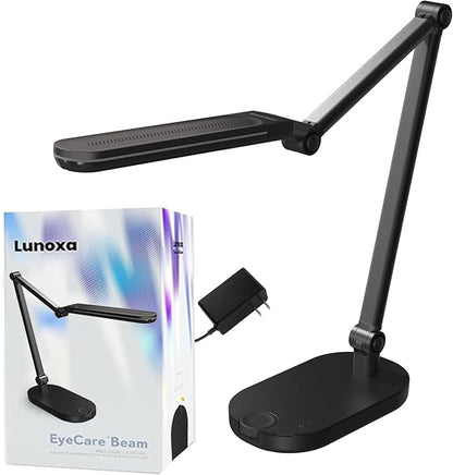 Eyecare Beam LED Desk Lamp / 3M Polarizing Light Filter Flcker-Free Eye Care Table Lamp/Anti-Bluelight & UV Light Shield Dimmable Reading Lamp (Black)