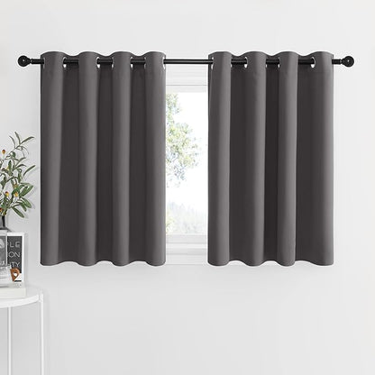 NICETOWN Blackout Kitchen Window Curtains - Thermal Insulated Blackout Grommet-Top Drapes for Cafe Store/Basement/Bathroom (Grey, 2 Panels, 52W by 36L 1.2 inches Header)