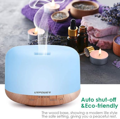 URPOWER 500ml Aromatherapy Essential Oil Diffuser Humidifier Room Decor Lighting with 4 Timer Settings, 7 LED Color Changing Lamp and Waterless Auto Shut-Off