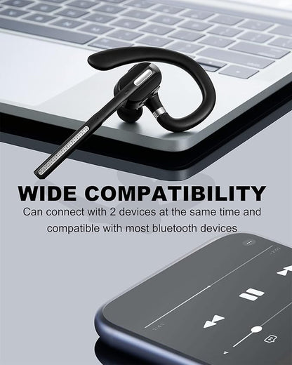 Bluetooth Headset V5.1, Wireless Headset with Battery Display Charging Case, Bluetooth Earpiece with Noise Canceling Mic for Driving, Office, Business, Compatible with Cell Phone and PC