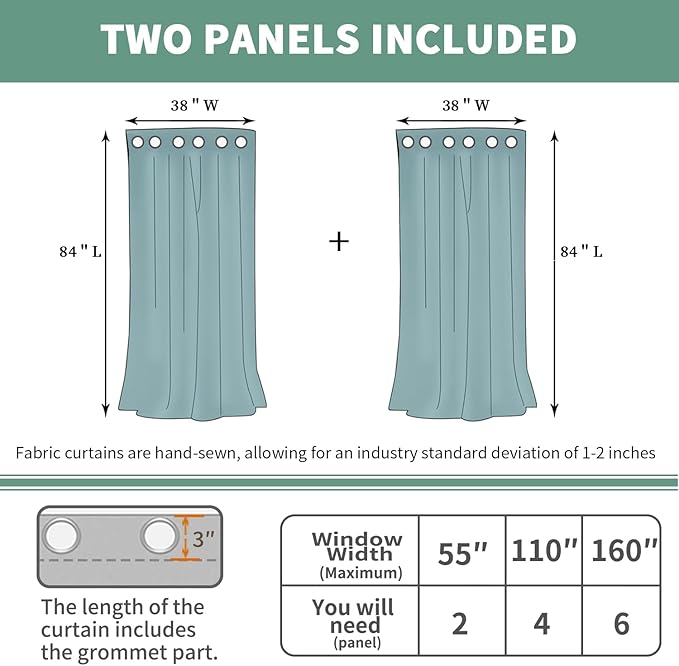 Blackout Curtains 84 Inch Length 2 Panels for Living Room, Thermal Insulated 100% Light Blocking Bedroom Soundproof Grommet Soundproof Thick Window Curtains, Each 38 Inch Wide, Greyish White