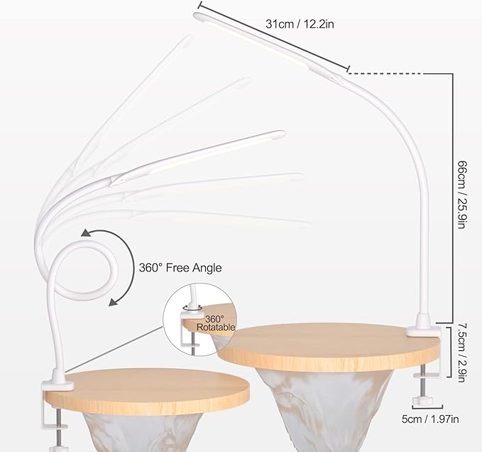 YOUKOYI LED Desk Lamp with Clamp, Architect Desk Lamp for Home Office with Touch Control, 9W Clip on Desk Lamp Swing Arm Desk Light, 3 Color Modes and Stepless Dimming Flexible Gooseneck Clamp Lamp