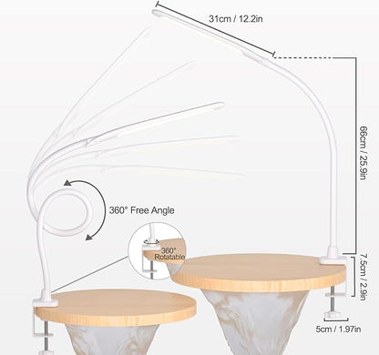 YOUKOYI LED Desk Lamp with Clamp, Architect Desk Lamp for Home Office with Touch Control, 9W Clip on Desk Lamp Swing Arm Desk Light, 3 Color Modes and Stepless Dimming Flexible Gooseneck Clamp Lamp